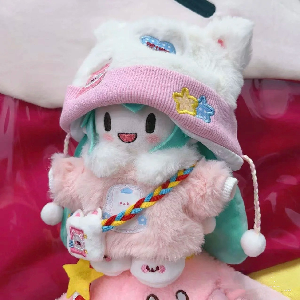 日本正版初音未来粉色fufu娃娃miku可爱毛绒公仔二次元玩偶衣服