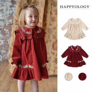 Happyology英国女童连衣裙绣花裙子儿童秋新款童装长袖宝宝公主裙