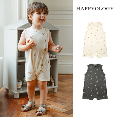 Happyology英国儿童春夏装无袖印花婴幼儿宝宝新品男童圆领连体衣