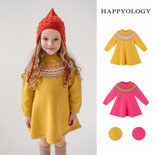 Happyology英国儿童针织连衣裙女童长袖毛衣裙童装秋冬连身裙