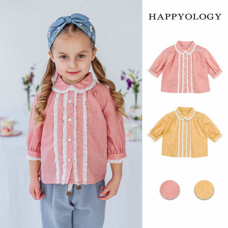 Happyology英国女童花边领长袖衬衫女宝宝英伦可爱春季新品衬衣