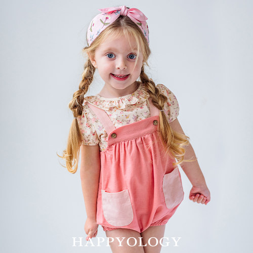 Happyology英国女童印花短袖可爱圆领木耳边T恤宝宝碎花休闲上衣