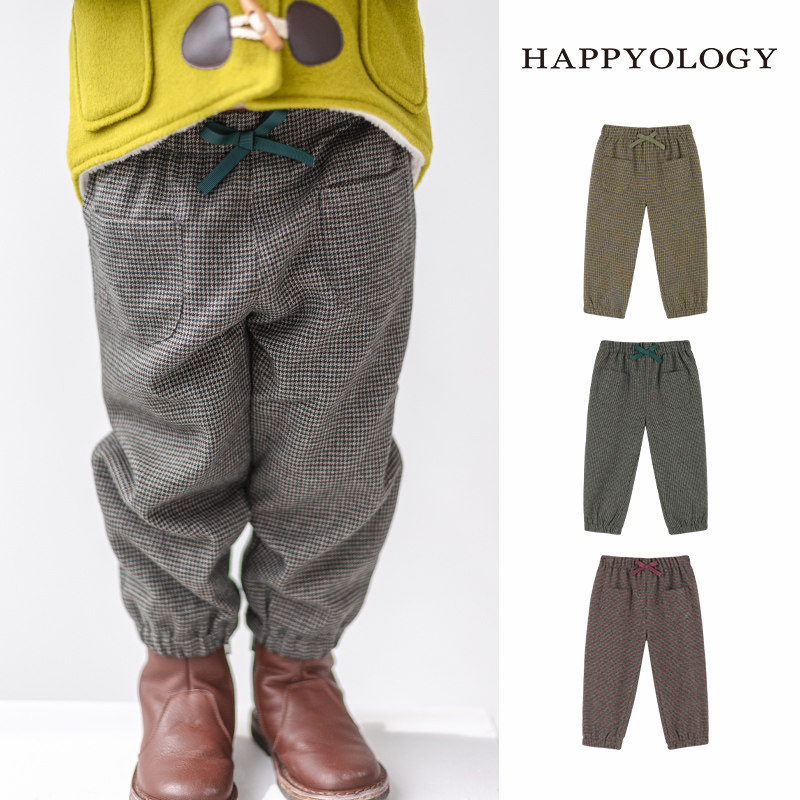 Happyology英国儿童格纹呢裤长裤男女童秋冬季裤子宽松休闲裤