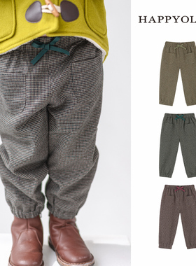 Happyology英国儿童格纹呢裤长裤男女童秋冬季裤子宽松休闲裤