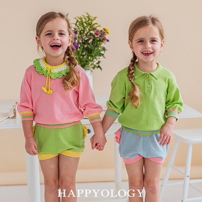 Happyology英国儿童中袖纯色套装上衣女童可爱春季上下两件套