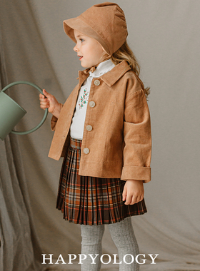 Happyology英国儿童衬衫领童装灯芯绒女童秋冬季男童短款女童外套
