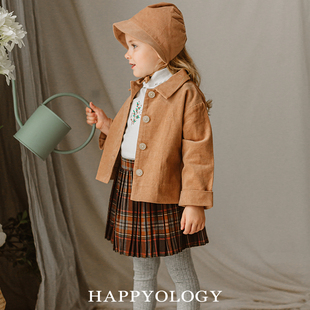 Happyology英国儿童衬衫领童装灯芯绒女童秋冬季男童短款女童外套