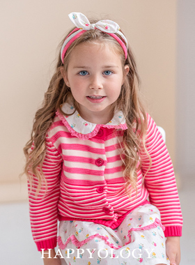 Happyology英国儿童条纹春季新品童装针织衫可爱开衫男童女童毛衣