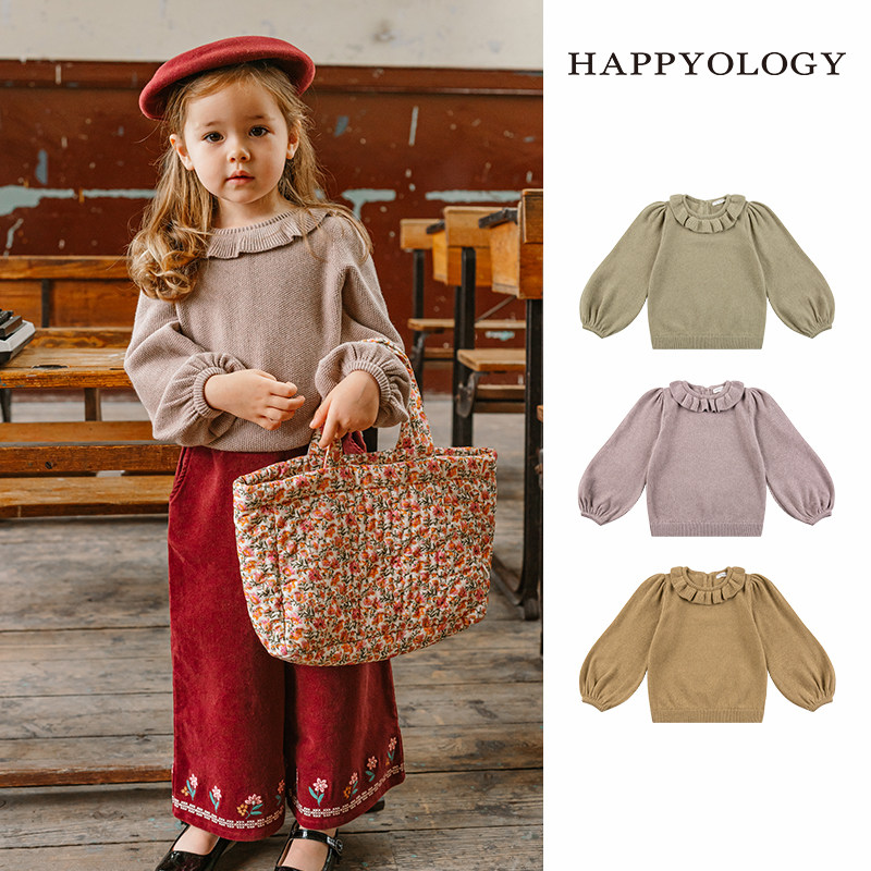 Happyology英国秋上衣女童毛衣童装山羊绒宝宝圆领套头荷叶边毛衫,童装/婴儿装/亲子装,毛衣/针织衫,淘宝优惠券,粉丝福利购,淘宝优惠卷