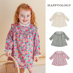 Happyology英国儿童长袖蕾丝童装花边碎花连衣裙春季新品女童裙子