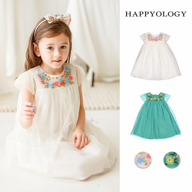Happyology英国女童连衣裙英伦绣花纱裙无袖儿童裙子夏新款连身裙
