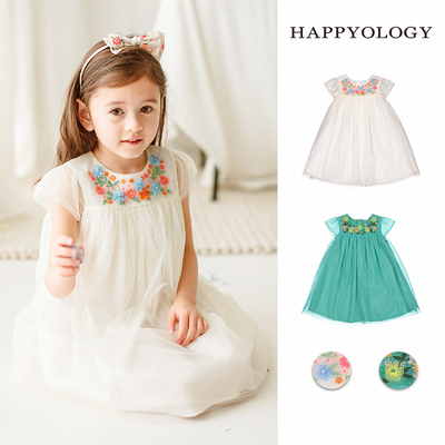 Happyology英国女童连衣裙英伦绣花纱裙无袖儿童裙子夏新款连身裙