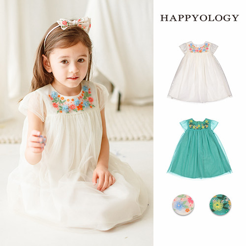 Happyology英国女童连衣裙英伦绣花纱裙无袖儿童裙子夏新款连身裙