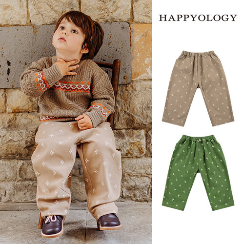 Happyology英国儿童秋冬绣花长裤女童童装裤装新款十字绣直筒裤子