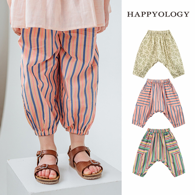Happyology英国女童七分裤英伦条纹洋气宽松休闲裤儿童裤子