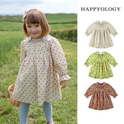 Happyology英国童装连身裙绣花司马克女童裙子春秋儿童长袖连衣裙