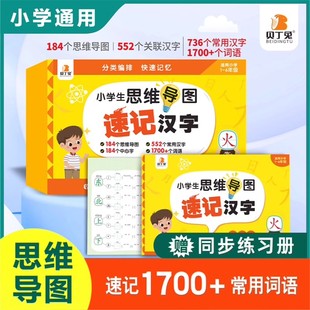 小学速记汉字手卡2023新版 儿童识字人教版 识字思维导图卡 旗舰店 一年级通用汉字卡 汉子语文识字卡 贝丁兔小学生思维导图速记汉字