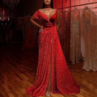 mid color solid commuter red waist temperament Sequined