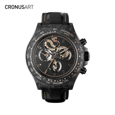 CRONUSART克洛斯碳纤维限量计时款圆形机械手表男士男款时尚腕表
