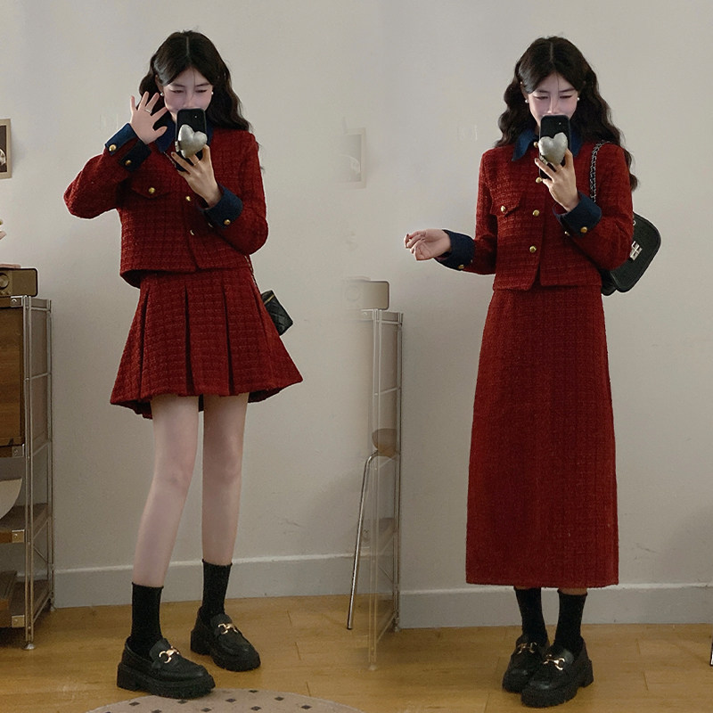 法式复古高级感2025年冬新款大码女装假两件加棉外套小香风两件套