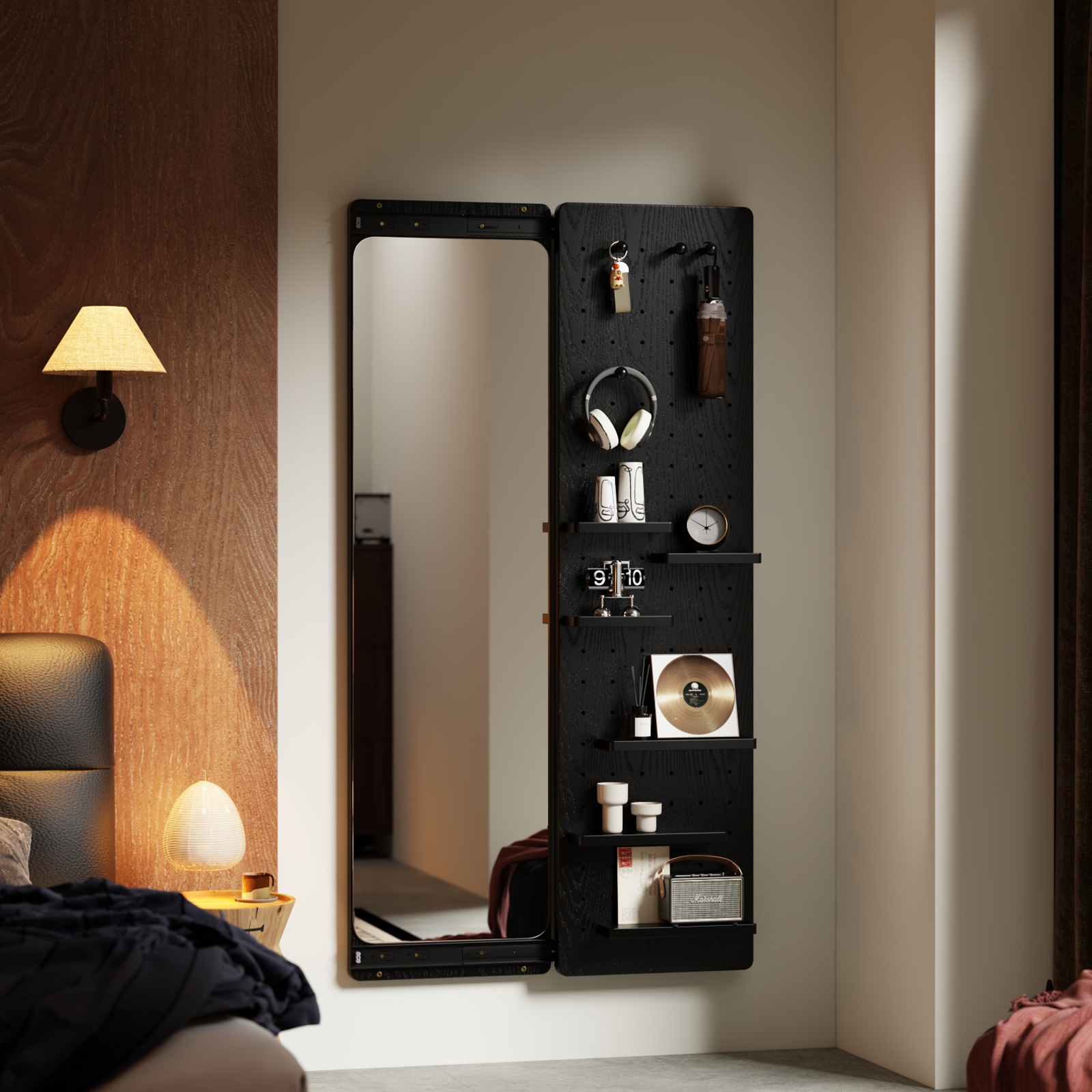 智舍隐形洞洞板穿衣镜实木镜子