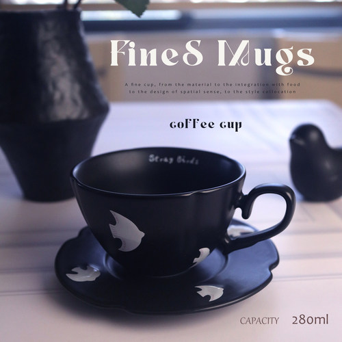 哑光陶瓷飞鸟咖啡杯中古风复古