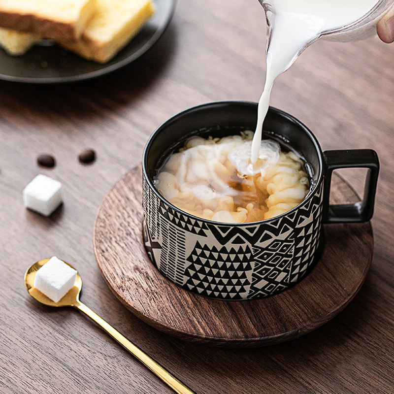 美式咖啡杯带勺碟子套装时尚法式日系复古家用陶瓷杯子水杯马克杯