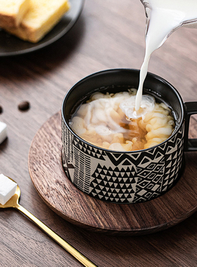 美式咖啡杯带勺碟子套装时尚法式日系复古家用陶瓷杯子水杯马克杯