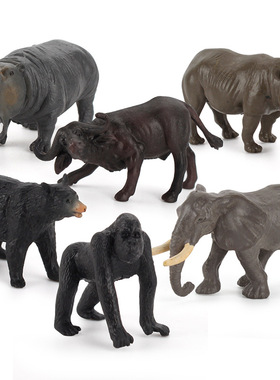 儿童仿真森林动物园静态模型玩具猩猩河马象黑熊手绘动物套装