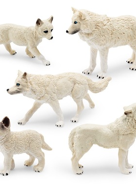 仿真森林动物白狼模型儿童认知北极狼咆哮狼狼崽桌面摆件玩具