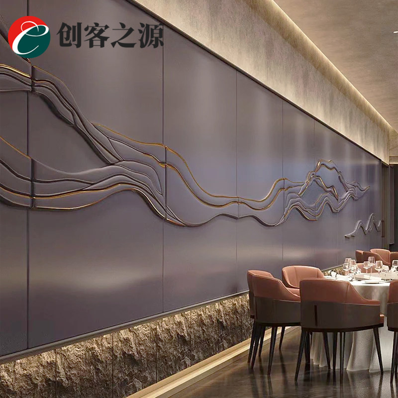 立体皮雕浮雕硬包酒店大堂客房床头软包刺绣精雕酒楼定制电视背景