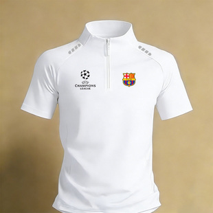 2026巴萨皇马曼联国家队运动拉链短袖男立领透气速干吸汗T恤巴萨