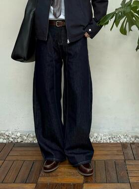Point lamp美式复古重磅丹宁弯刀牛仔裤男女潮牌宽松立体剪裁长裤