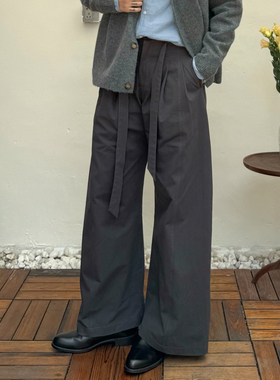 Point lamp日系复古设计飘带休闲裤男女潮牌宽松直筒阔腿工装裤