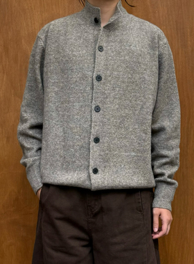 PL老钱风复古立领羊毛混纺开衫毛衣男潮牌宽松休闲质感针织衫外套