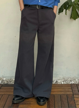 Point lamp日系复古灰色休闲西裤男女潮牌宽松直筒垂感拖地阔腿裤