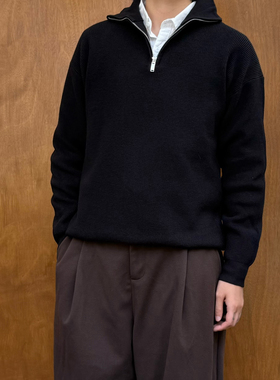 Point lamp日系复古半拉链翻领套头毛衣男女秋休闲质感保暖针织衫