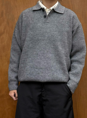 PL日系复古基础Polo领毛衣男秋冬潮牌宽松休闲百搭重磅保暖针织衫