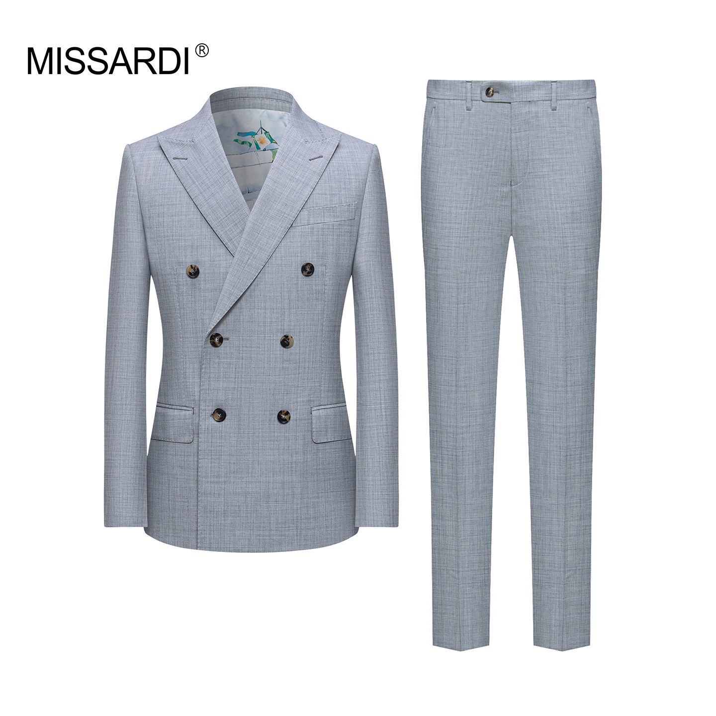 MISSARDI/米纱迪羊毛面料商务休闲高端西服双排扣灰色西服套装男