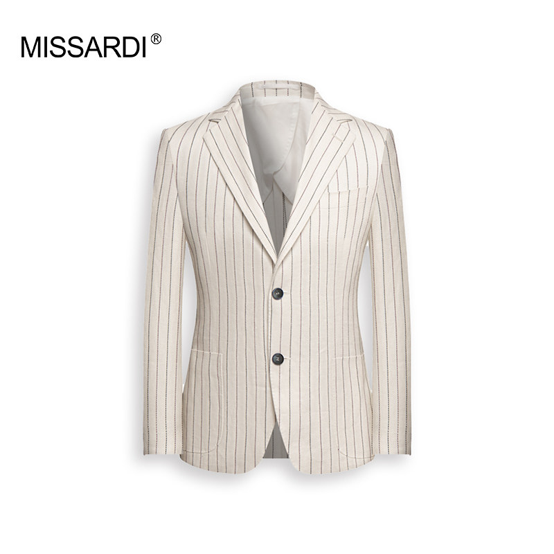 MISSARDI米纱迪 夏季新款高端亚麻系列条纹轻奢休闲男士修身西服