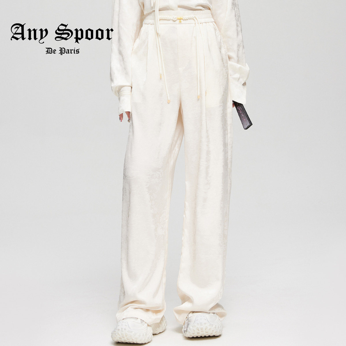 AnySpoor新中式盘扣阔腿裤女2025春季新款国风气质休闲宽松裤子