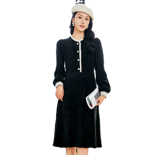 Lucidy/鲁思蒂小香风连衣裙2024新款女秋冬黑色长袖气质显瘦裙子