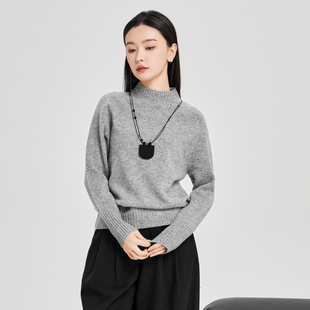 鲁思蒂绵羊毛长袖针织衫2024新款女冬季气质时尚显瘦套头打底上衣
