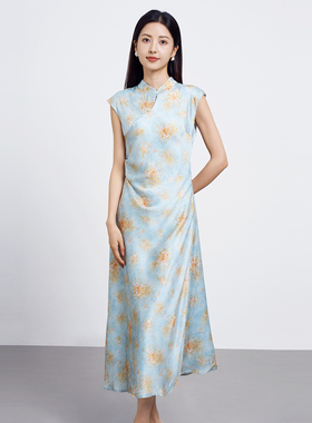 鲁思蒂新中式温婉改良旗袍裙女2025夏新款修身显瘦长裙