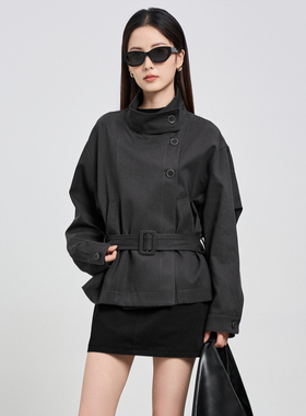 Lucidy/鲁思蒂高智感立领风衣外套女2025秋新款时尚小个子风衣