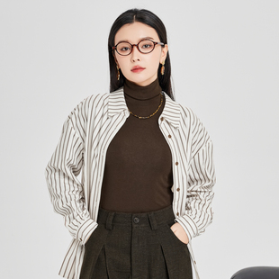 鲁思蒂长袖T恤打底衫2025新款女早春季气质时尚显瘦高领套头上衣