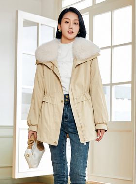 Lucidy/鲁思蒂狐狸毛领派克服女2024新款女冬小个子兔毛内胆外套