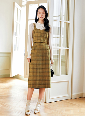 Lucidy/鲁思蒂毛呢半身裙女2024新款秋冬季格子显瘦中长款a字裙子