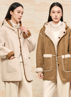 鲁思蒂两面穿保暖羊羔毛麂皮外套女2025冬新款皮毛一体御寒外套