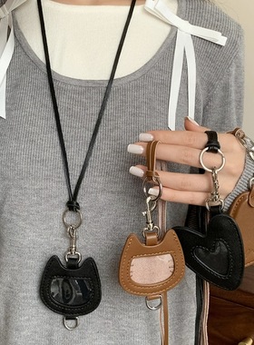 皮质爱心猫猫头小包零钱包钥匙项链挂饰女小众独特设计毛衣链